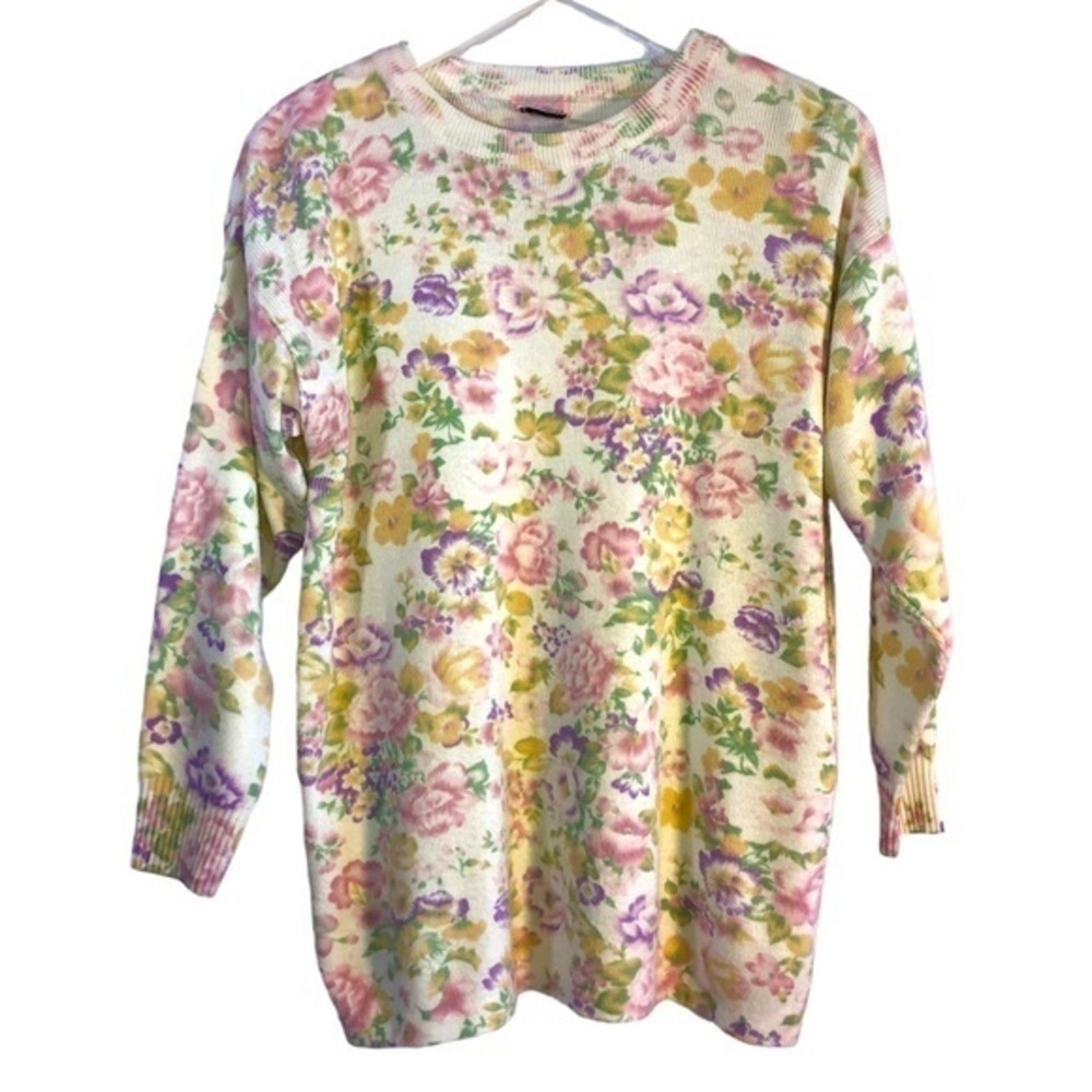 Traditional Touches Floral Sweet Pastel Grandma Sweater Size Medium